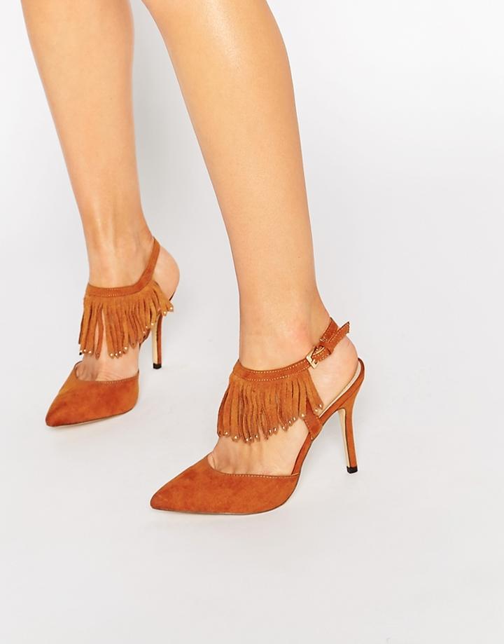Blink Tassel Sling Heeled Shoes - Tan