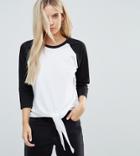 Asos Petite Top With Contrast Sleeve And Knot Detail - White