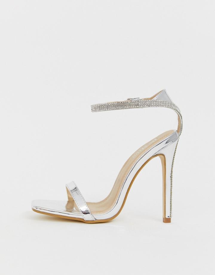 Be Mine Bridal Lylie Silver Metallic Rhinestone Strap Barely There Sandals