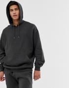 Asos Design Tracksuit Oversized Hoodie / Skinny Sweatpants In Washed Black - Black