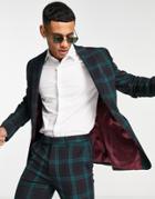 Asos Design Super Skinny Suit Jacket In Dark Green And Black Tartan