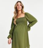Missguided Maternity Smock Dress In Khaki-green