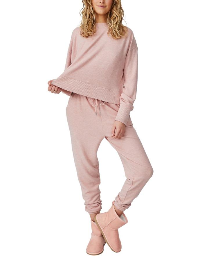 Cotton: On Super Soft Long Sleeve Sleep Top In Dusty Pink - Part Of A Set