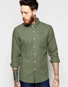 Asos Herringbone Shirt In Linen Mix With Long Sleeves - Green