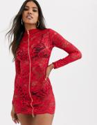 Ann Summers Blaire Lace Zip Front Dress In Red - Red