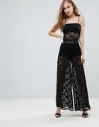 Asos Jumpsuit In Lace With Wide Leg - Black