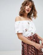 Warehouse Embroidered Bardot Top - White