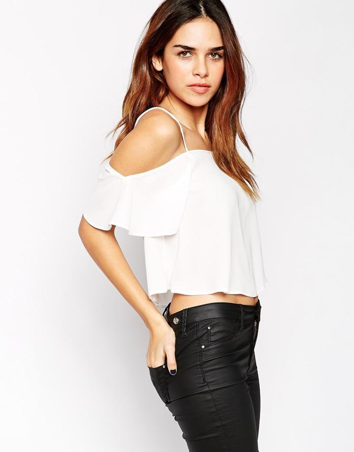 Asos Cropped Cold Shoulder Cami Top - Ivory