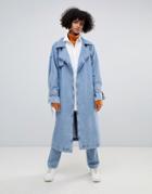 Weekday Limited Collection Denim Oversized Trench Coat - Blue