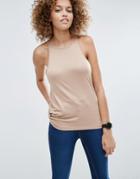 Asos High Neck Swing Cami In Lightweight Jersey - Tan