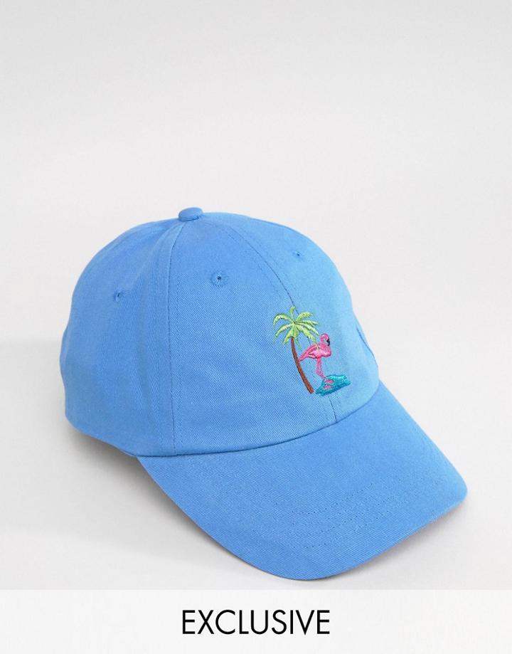 Reclaimed Vintage Inspired Baseball Cap With Flamingo Embroidery - Blue