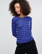 Monki Stripe Long Sleeve Stripe Top - Blue