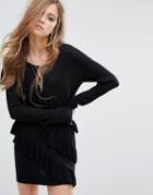 Religion Sweater Dress With All Over Frills - Black