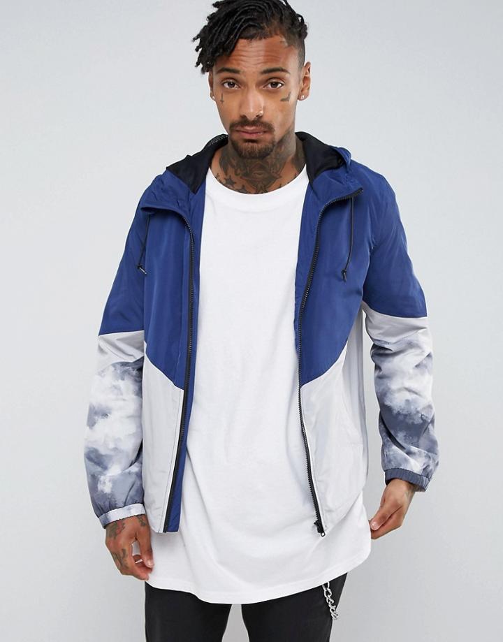 Asos Zip Through Windbreaker With Panel Detail In Blue - Blue