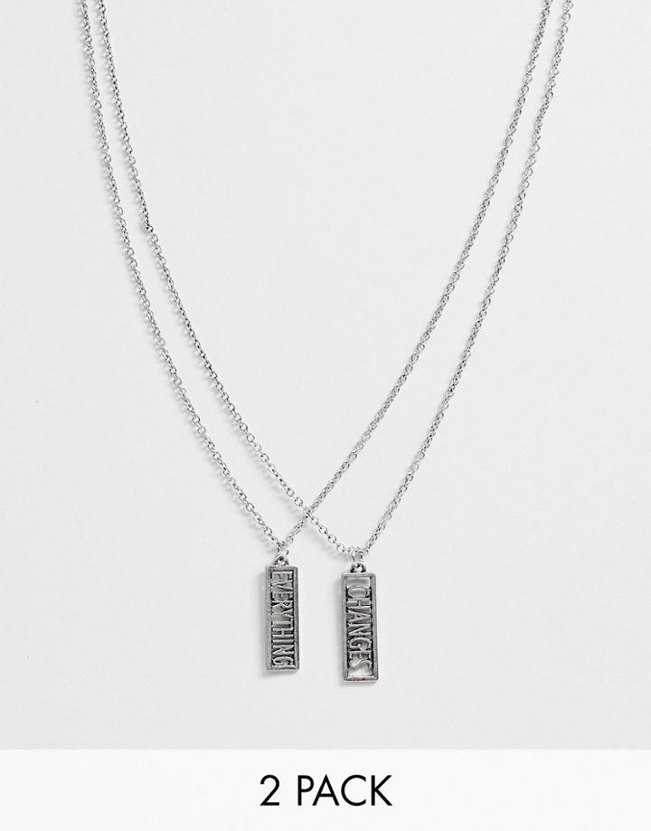 Bershka 2-pack Multi Pendant Necklace In Silver - Silver