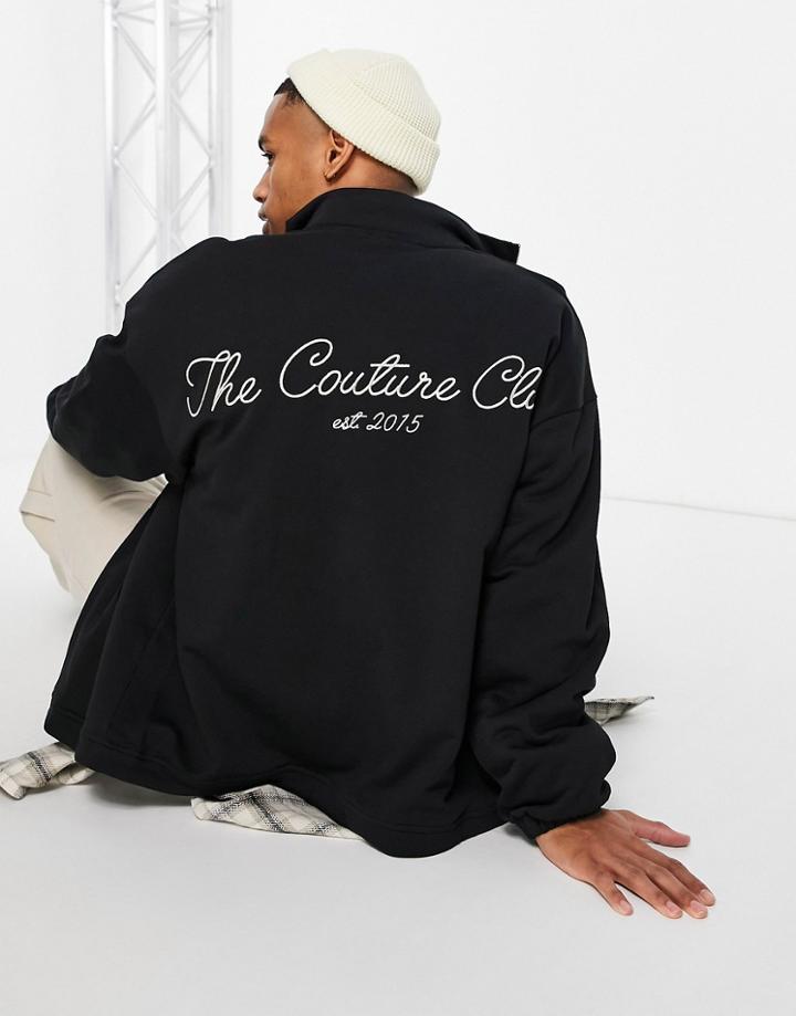 The Couture Club Zip Through Jacket In Black With Back Logo Print And Rubber Badge