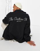 The Couture Club Zip Through Jacket In Black With Back Logo Print And Rubber Badge