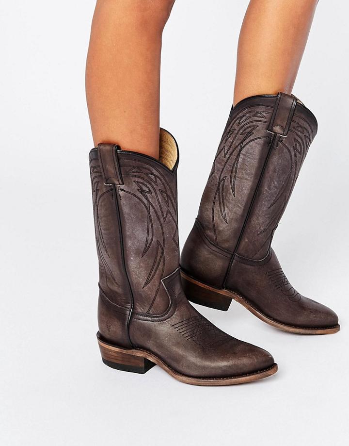 Frye Billy Pull On Western Leather Knee Boots - Gray