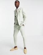 Asos Design Wedding Super Skinny Wool Mix Suit Pants In Pastel Green Twill