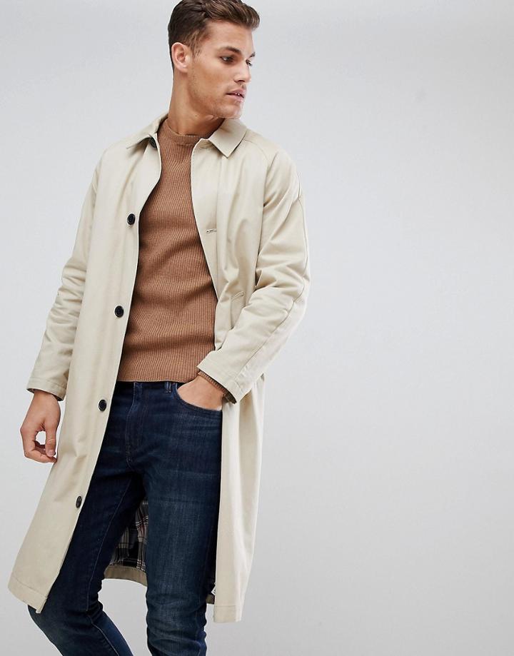 Asos Design Oversized Trench Coat With Checked Lining In Stone - Stone
