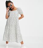 Influence Petite Floral Midi Tea Dress With Shirred Sleeves-multi