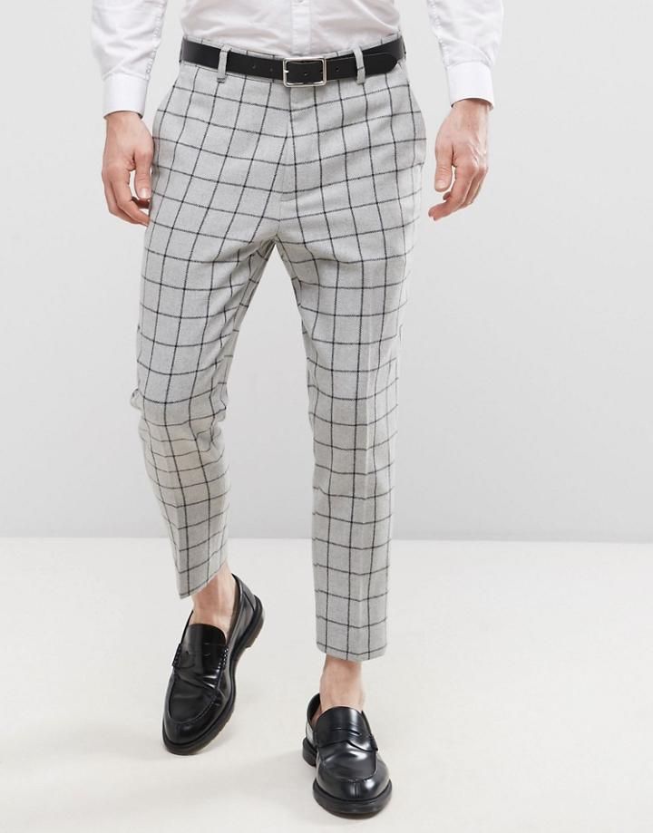 Asos Tapered Cropped Pant With Turn Up In Light Gray - Gray