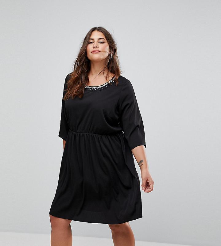 Junarose Embellished Neck Dress - Black