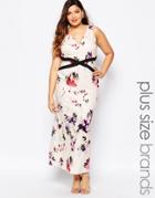 Little Mistress Plus Floral Printed Plunge Maxi Dress - Multi