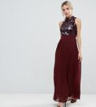 Little Mistress Petite Allover Sequin Top Maxi Dress With Pleated Skirt - Red