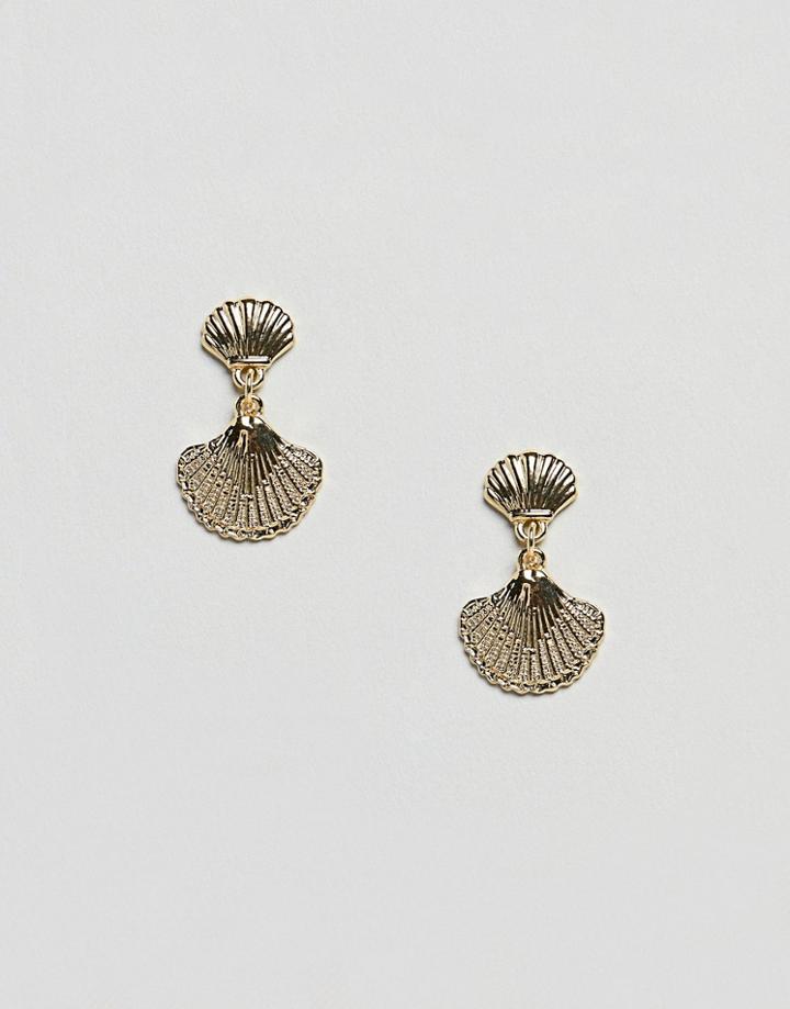 Designb London Shell Drop Earrings - Gold