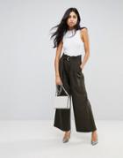 Asos Tailored Pants With Paperbag Waist In Slouchy Fit - Green
