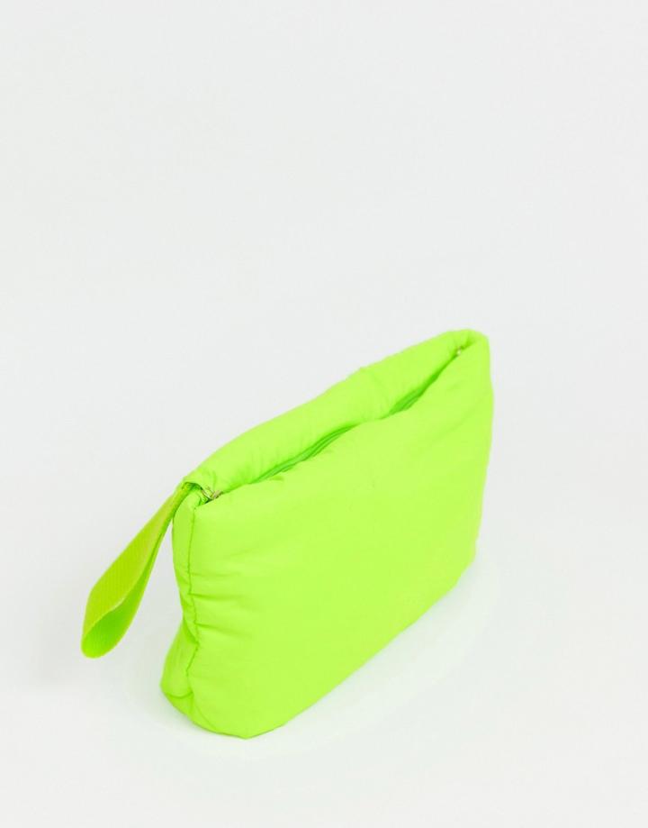 Asos Design Padded Clutch Bag In Neon-yellow