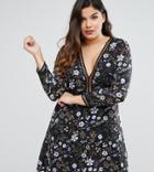 Boohoo Plus Floral Tea Dress With Ladder Trim - Multi