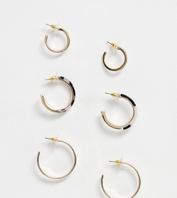 River Island Pack Of 3 Hoop Earrings With Tortoiseshell In Gold - Gold
