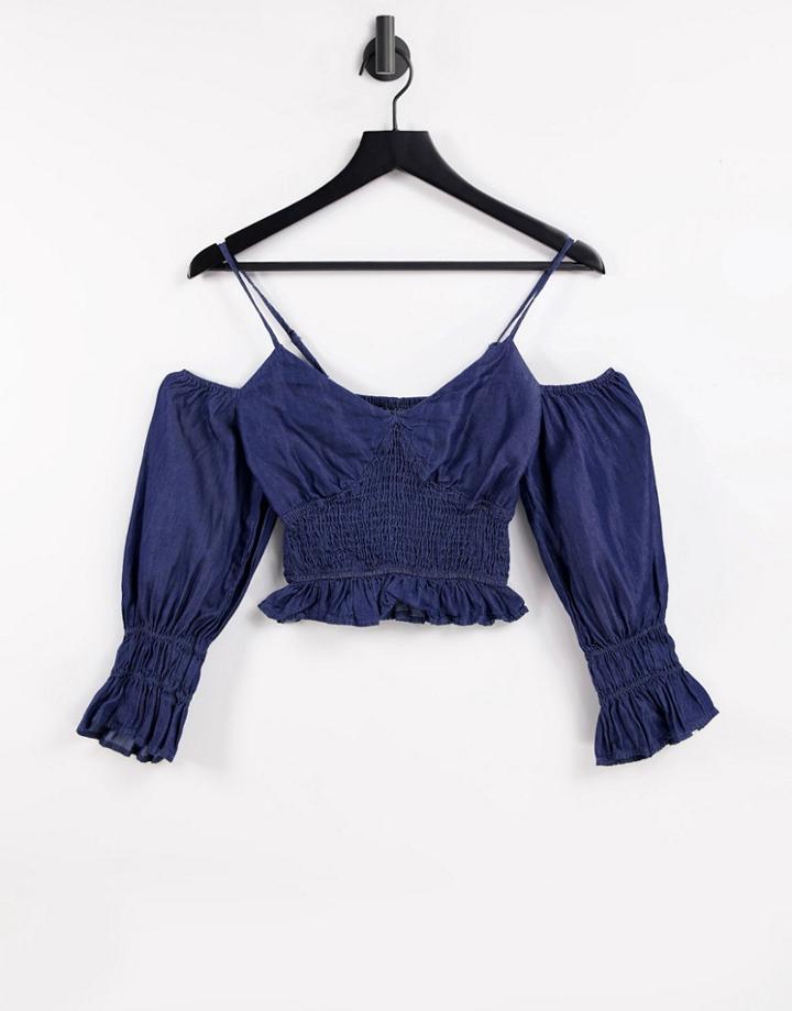 Urban Bliss Sheered Off Shoulder Top In Blue-blues