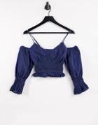 Urban Bliss Sheered Off Shoulder Top In Blue-blues