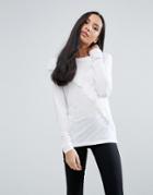 Bravesoul Long Sleeve Top With Asymetric Frill - White