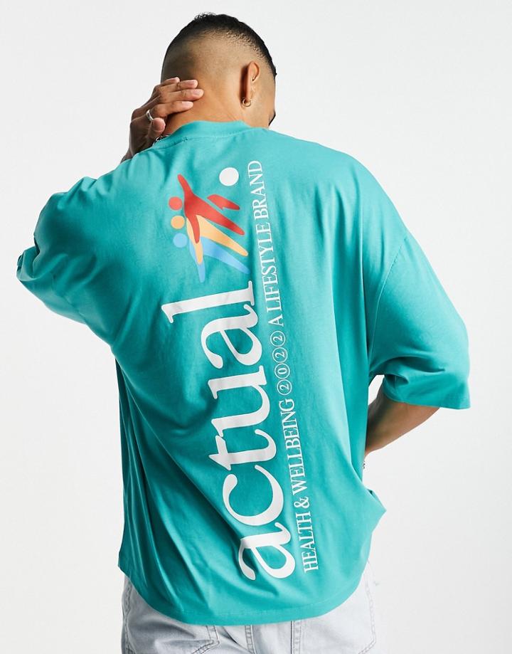 Asos Actual Oversized T-shirt With Logo Print And Graphic In Green