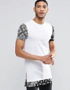 Asos Longline Muscle T-shirt With Bandana Print Sleeves In White - White