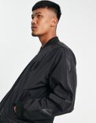 Asos Design Bomber Jacket With Contrast Faux Leather Panel In Black Detail