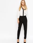 Asos Tailored High Waisted Pants With Turn Up Detail - Black