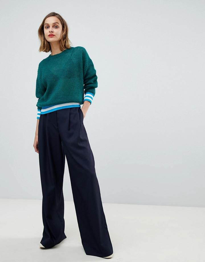Essentiel Antwerp Pinstripe Wide Leg Pants - Navy