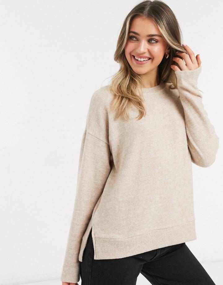 Stradivarius Brushed Crew Neck Sweater In Beige-neutral