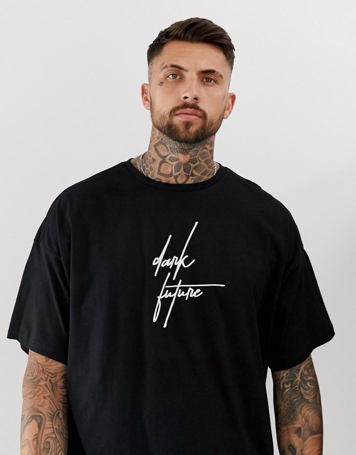 Asos Design Oversized Black T-shirt With Dark Future Logo - Black