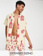 Asos Design Relaxed Revere Shirt With Tequila Print - Part Of A Set-white