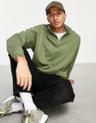 Asos Design Oversized Half Zip Sweatshirt In Khaki - Part Of A Set-green