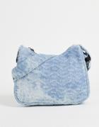 Asos Design 90's Shoulder Bag In Destressed Denim-blue