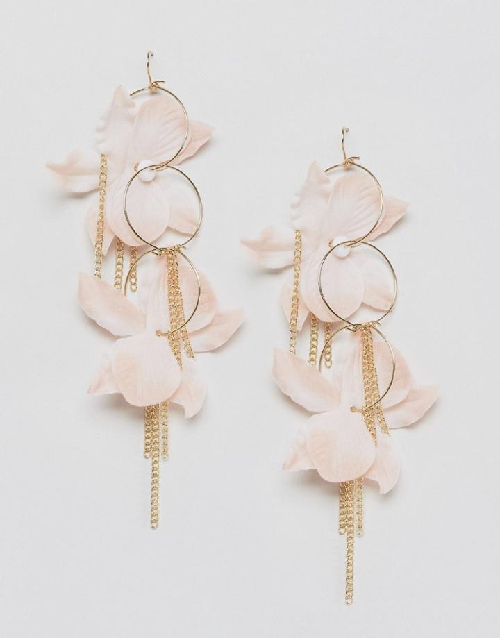 Asos Fabric Flower Hoop Earrings - Pink