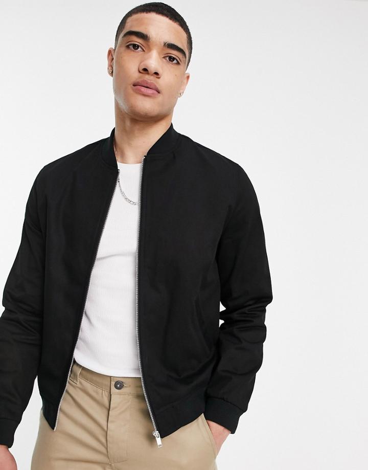 Asos Design Essential Bomber Jacket In Black