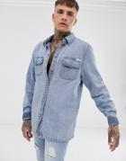 Liquor N Poker Oversized Denim Shirt In Blue Wash - Blue